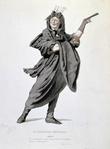 Le personnage de Crispin dans "Le légataire universel" (1708) par Jean François Regnard (1655 - 1709). Gravure du 19ème siècle.