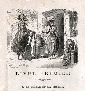 La cigale et la fourmi. Fable de La Fontaine. Gravure du 19ème siècle - Unknown artist