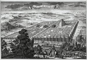 Les murs de la ville de Babylone entourant les jardins suspendus et la tour de Babel - Unknown artist