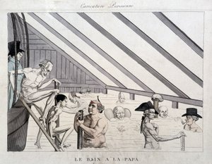 Le bain du papa : caricature sur les piscines à Paris