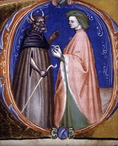 La rencontre avec le démon. Manuscrit du 14ème siècle. Biblioteca comunale di Rimini