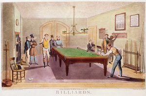 Le jeu de billard. Gravure de 1827. Collection privée