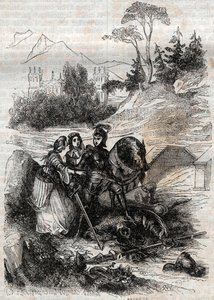 Le géant Ériphile vaincu par Roger (Ruggero, Ruggiero) - gravure de 1851 de « Roland furieux » (Orlando furioso) (16e siècle) par Ludovico Ariosto, connu sous le nom d