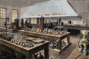 Le grand laboratoire de Louis Pasteur (1822-1895), chimiste et biologiste français, à l