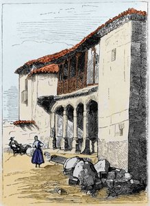 La maison de Sante de Valcuebo à Salamanque où Christophe Colomb a tenu sa première conférence. Gravure du 19e siècle - Unknown artist