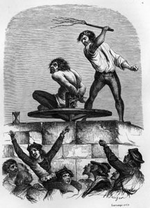 Le bossu Quasimodo au Pilori. Illustration du roman de Victor Hugo "Notre Dame de Paris" de 1844