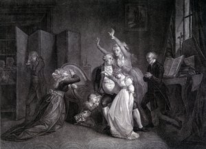 Le dernier entretien de Louis XVI avec sa famille (Marie Antoinette et Louis XVII). Gravure du XIXe siècle.