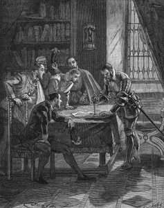 Le maréchal de Vieilleville plantant son poignard dans un brevet par lequel le roi de France Henri II lui donnait, ainsi qu