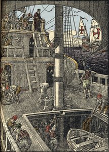 Le navigateur Christophe Colomb (1451-1506) à bord de sa caravelle. - Unknown artist