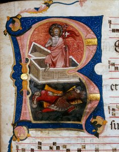 La résurrection du Christ, miniature sur parchemin choral