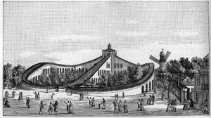 Les montagnes russes du Jardin de Beaujon à Paris en 1821. Dans « La Nature. Revue des sciences et de leurs applications aux arts et à l
