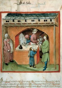 Le marchand de sel Enluminure du commerce de la médecine et de la diététique « Tacuinum sanitatis »