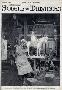 Le sculpteur Jean Léon (Jean-Léon) Gérôme (1824-1904) termine dans son atelier le modèle de la statue du duc d