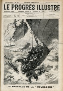 Le naufrage du transatlantique La Bourgogne. Gravure dans "Le progrès illustre" de juillet 1898.