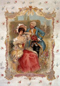 La douce confession Un homme courtisant une femme au 18ème siècle. Lithographie du 19ème siècle