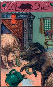 Le terrible sanglier. Conte chinois. Chromolithographie de la fin du 19ème siècle