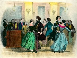 La valse : un bal dans la classe moyenne. Lithographie du 19ème siècle