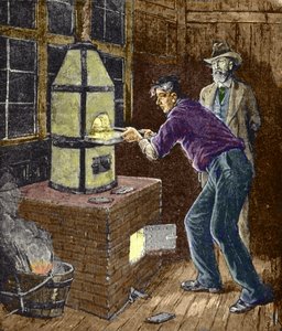 Thomas Edison expérimente autour de 1879 avec du papier carbone pour la lampe à incandescence.
