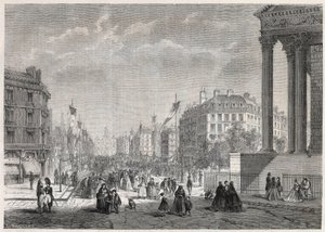 Transformations de Paris sous le Second Empire, Paris Haussmann : décoration du boulevard Malesherbes, le jour de son inauguration le 13 août 1861 - Gravure dans « Le Monde Illustré »