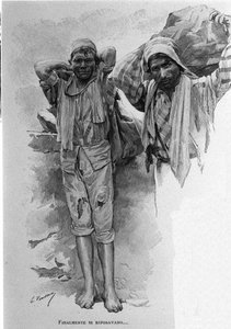 Deux « carusi », apprentis mineurs. Sicile. Gravure du 19ème siècle