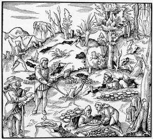 Utilisation du seau magique pour rechercher les trésors de la terre - dans « Le Livre des Mines » par Agricola - Unknown artist