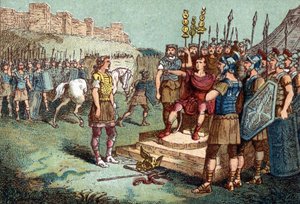 Vercingétorix, chef gaulois, se rend à Jules César en 52 av. J.-C.