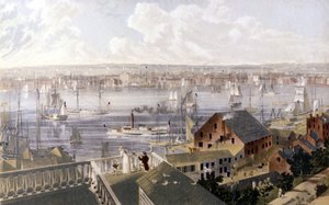 Vue du port de New York. Lithographie SD vers le milieu du 19e siècle