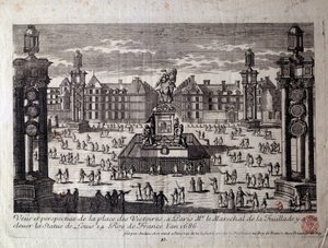 Vue de la Place des Victoires à Paris avec la statue de Louis XIV érigée par le maréchal de la Feuillade en 1686. Gravure du XVIIe siècle. Paris, Musée Carnavalet - Unknown artist