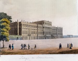 Vue du palais de Schönbrunn à Vienne, Autriche. Gravure de 1826. Collection privée