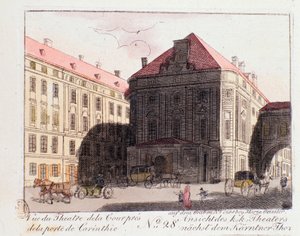 Vue du Théâtre de la Cour près de la Porte de Carinthie (Karntnertortheater ou Theater am Karntnertor) à Vienne où la 9ème Symphonie de Beethoven a été représentée pour la première fois le 07/05/1824. Autriche. Gravure de 1815 Collection privée - Unknown artist