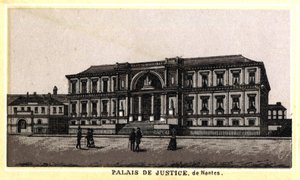 Vue du Palais de Justice de Nantes (Loire-Atlantique, Pays de la Loire), France. Chromolithographie de la fin du 19ème siècle