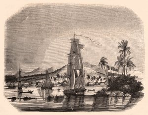 Vue de la baie de Papeete et du bloc Reine, Tahiti, Polynésie française, avec au premier plan des voiliers et des bateaux