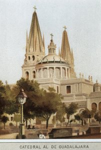 Vue de la cathédrale de Guadalajara à Mexico, Mexique. Chromolithographie du XIXe siècle - Unknown artist