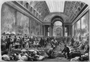 Vue de la galerie des batailles du château de Versailles, où est installée la poste - Unknown artist