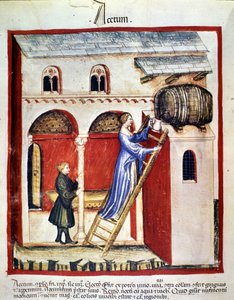 Production de vinaigre. Enluminure du « Tacuinum sanitatis ». - Unknown artist