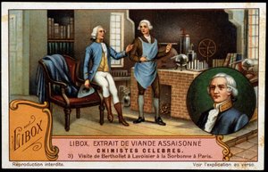 Visite de Berthollet à Lavoisier à la Sorbonne à Paris - étiquette publicitaire Libox. Chromolithographie du 19e siècle. - Unknown artist