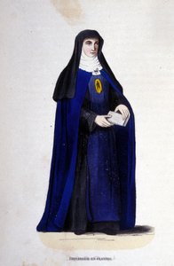 Religieuse visitandine en Flandre. Ordre de la Visitation fondé par Saint François de Sales et Sainte Jeanne de Chantal en 1610. Gravure du XIXe siècle