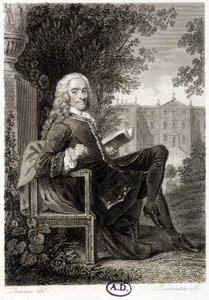 Voltaire lisant dans un parc - gravure - Unknown artist