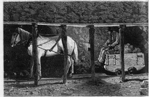 Wagonnet utilisé dans les mines de charbon au Pays de Galles. Gravure dans «Le journal de la jeunesse»