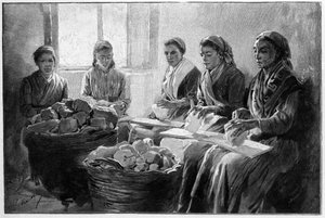 Travailleurs taillant la pierre ponce Lipari Sicile Gravure du 19ème siècle