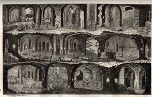 Travail dans la mine de sel de Wieliczka - ville minière en Pologne - Vue des travaux souterrains dans les mines de sel de Wieliczka, en Galicie - gravure dans 