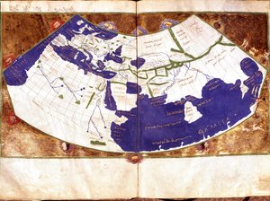 Carte du monde de Claudius Ptolemaeus (Claude Ptolémée, 90-168 ap JC), astronome et astrologue grec - Représentation de la Terre plate sans les pôles Nord et Sud et sans les Amériques