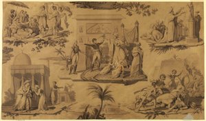Dessin, caricature pour un textile de coton imprimé : Les Français en Egypte, vers 1815 - Unknown artistUnknown artist
