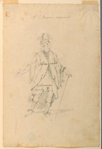 Dessin, création de costumes : Un homme en tenue fantastique pour un ballet, vers 1720