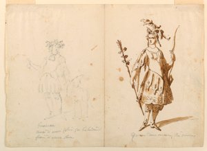 Dessin, création de costumes : Jeunesse et Diane pour un ballet, vers 1720 - Unknown artistUnknown artist