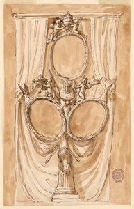Dessin, Décoration pour le portrait du pape Pie VI et du couple royal, vers 1790 - Unknown artistUnknown artist