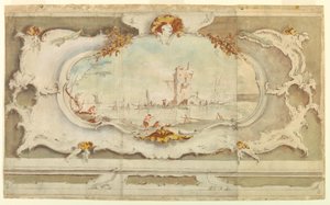 Dessin, cartouche décoratif avec un paysage, vers 1770 - Unknown artistUnknown artist