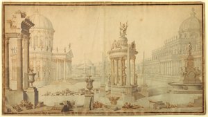 Dessin, Scénographie : Fantaisie architecturale, début du 18e siècle - Unknown artistUnknown artist