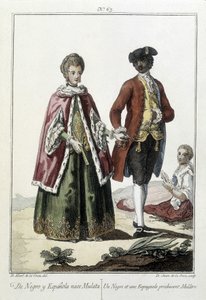 Un Noir et un Espagnol donnent naissance à un mulâtre - gravure