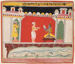 Un brahmane donne à Krishna le message ou l